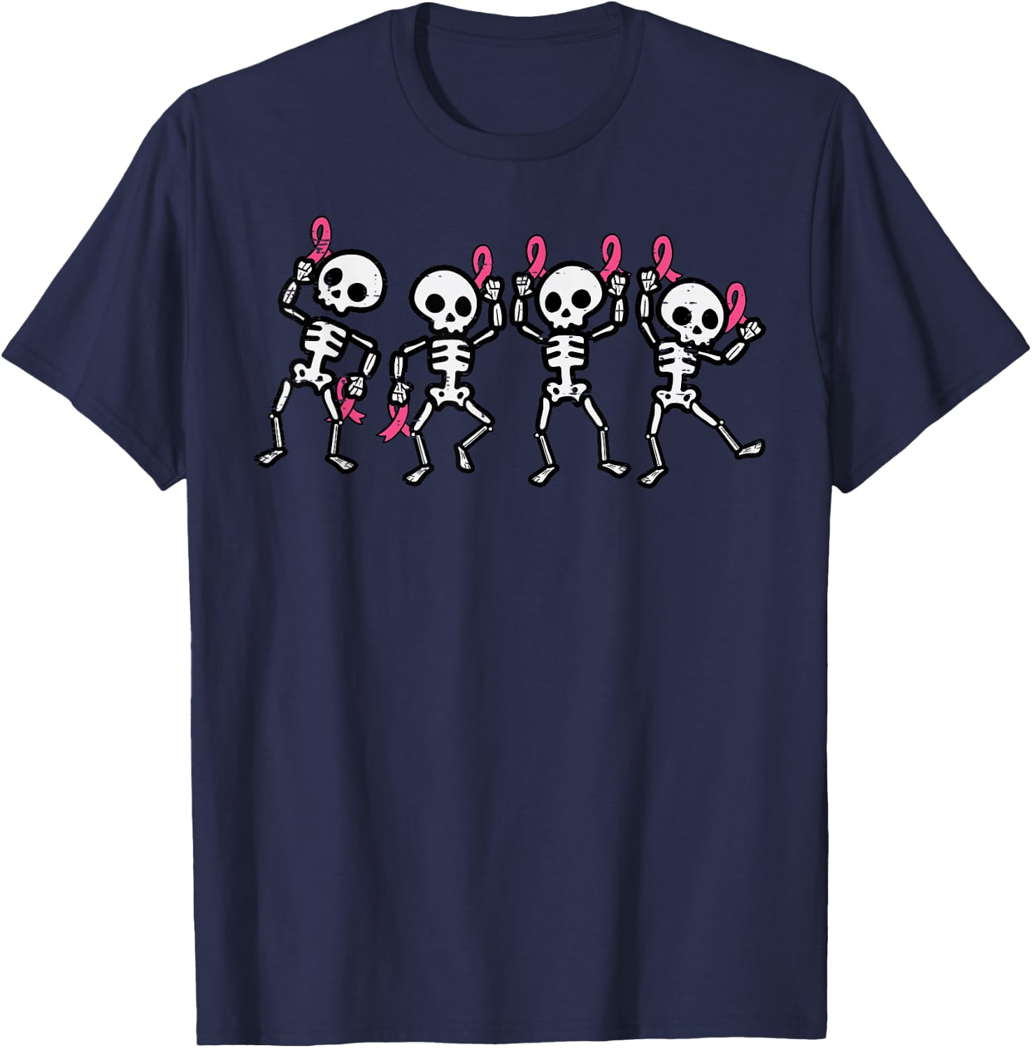 Breast Cancer Skeletons Pink Ribbon Awareness Women Kids Men T-Shirt - T-Shirt | Navy