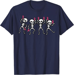 Breast Cancer Skeletons Pink Ribbon Awareness Women Kids Men T-Shirt - T-Shirt | Navy