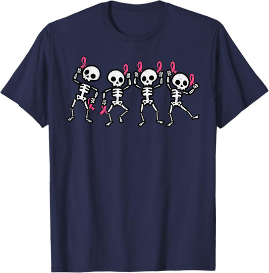Breast Cancer Skeletons Pink Ribbon Awareness Women Kids Men T-Shirt - T-Shirt | Navy