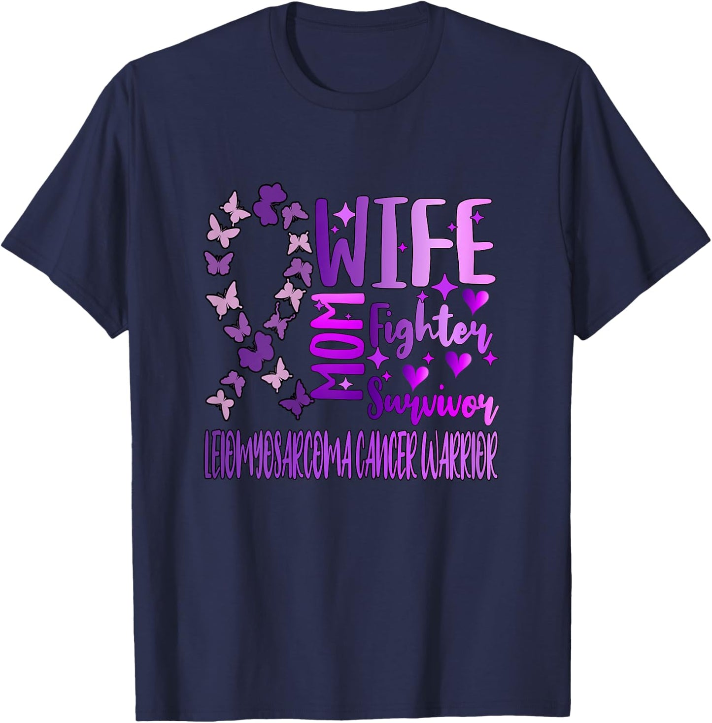 Leiomyosarcoma Cancer Wife Mom Warrior LMS Purple Ribbon T-Shirt - T-Shirt | Navy