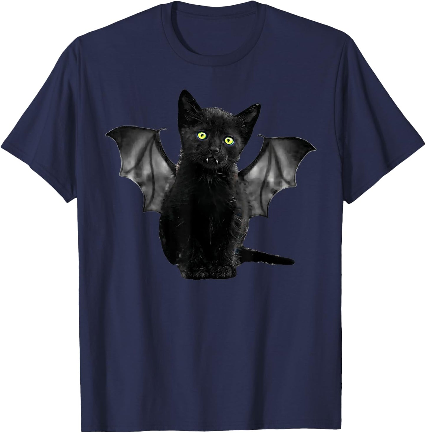 Halloween Batcat Black Cat Kitten Bat Funny Design T-Shirt - T-Shirt | Navy