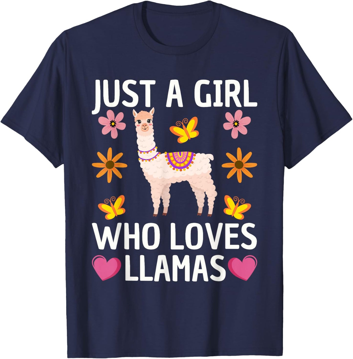 Cute Llama Girls Farming Llama Lovers Alpaca Farm T-Shirt - T-Shirt | Navy