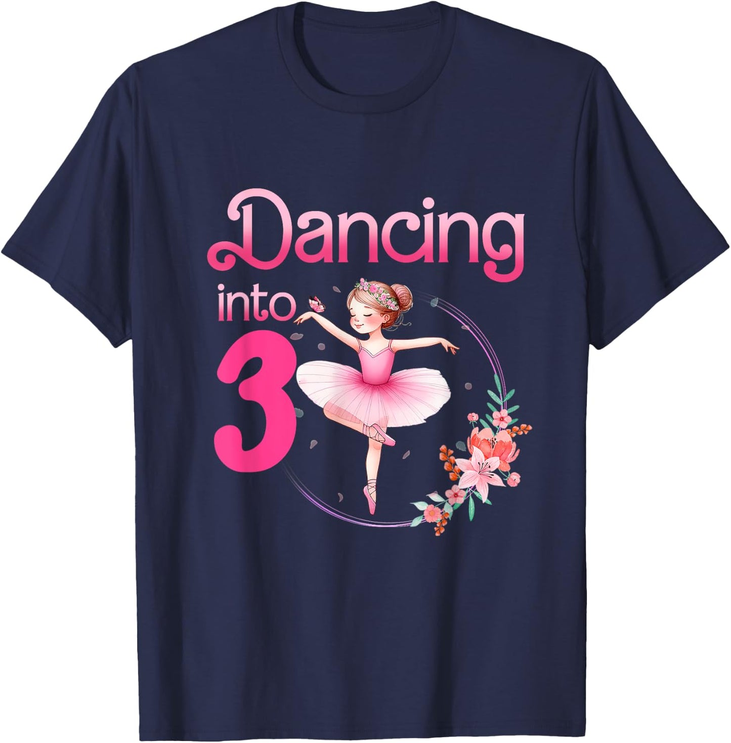 Dancing Into 3 Ballerina 3rd Birthday Party Ballet Girls T-Shirt - T-Shirt | Navy