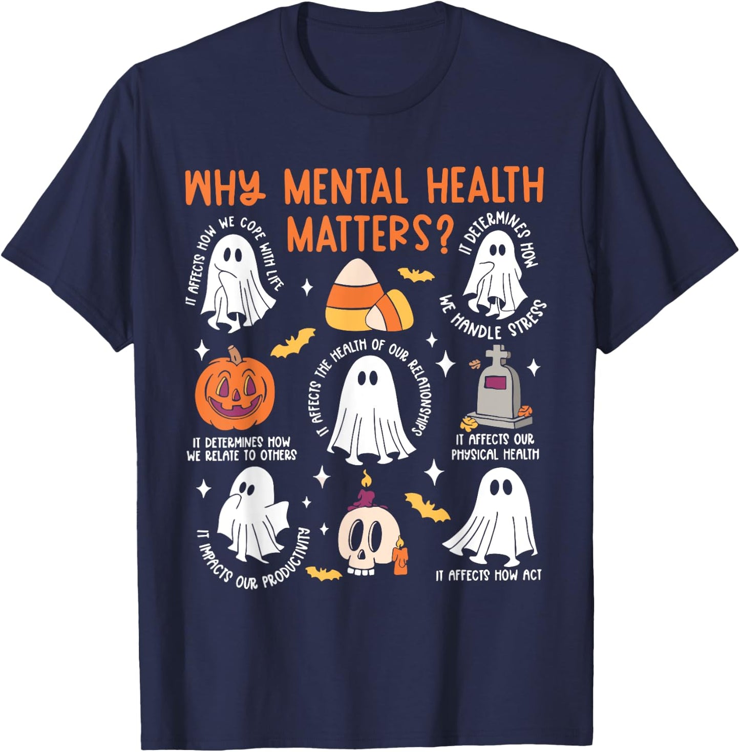 Mental Health Ghost Halloween Therapist School Psychologist T-Shirt - T-Shirt | Navy