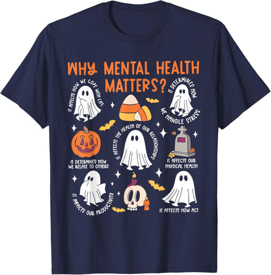 Mental Health Ghost Halloween Therapist School Psychologist T-Shirt - T-Shirt | Navy