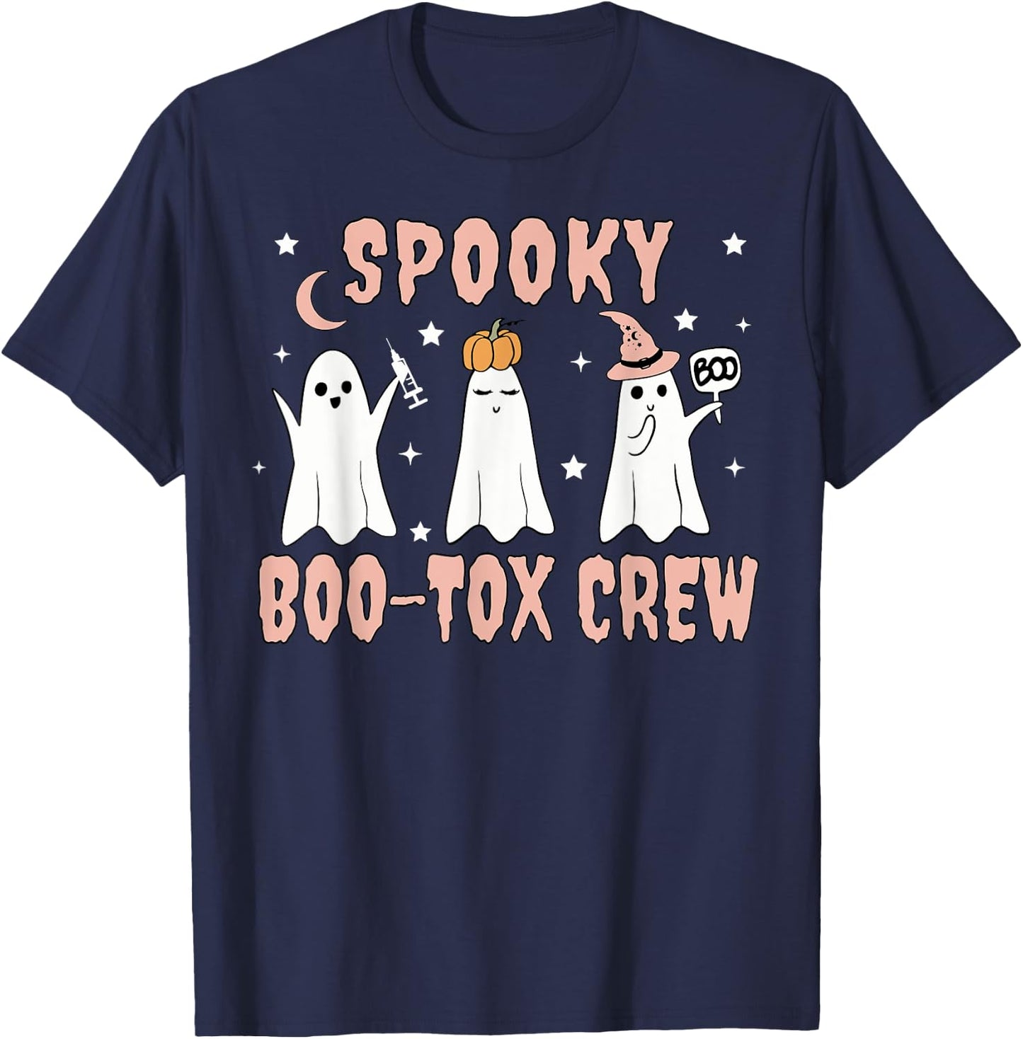 Ghost Spooky Boo-tox Crew Aesthetic Nurse Injector Halloween T-Shirt - T-Shirt | Navy