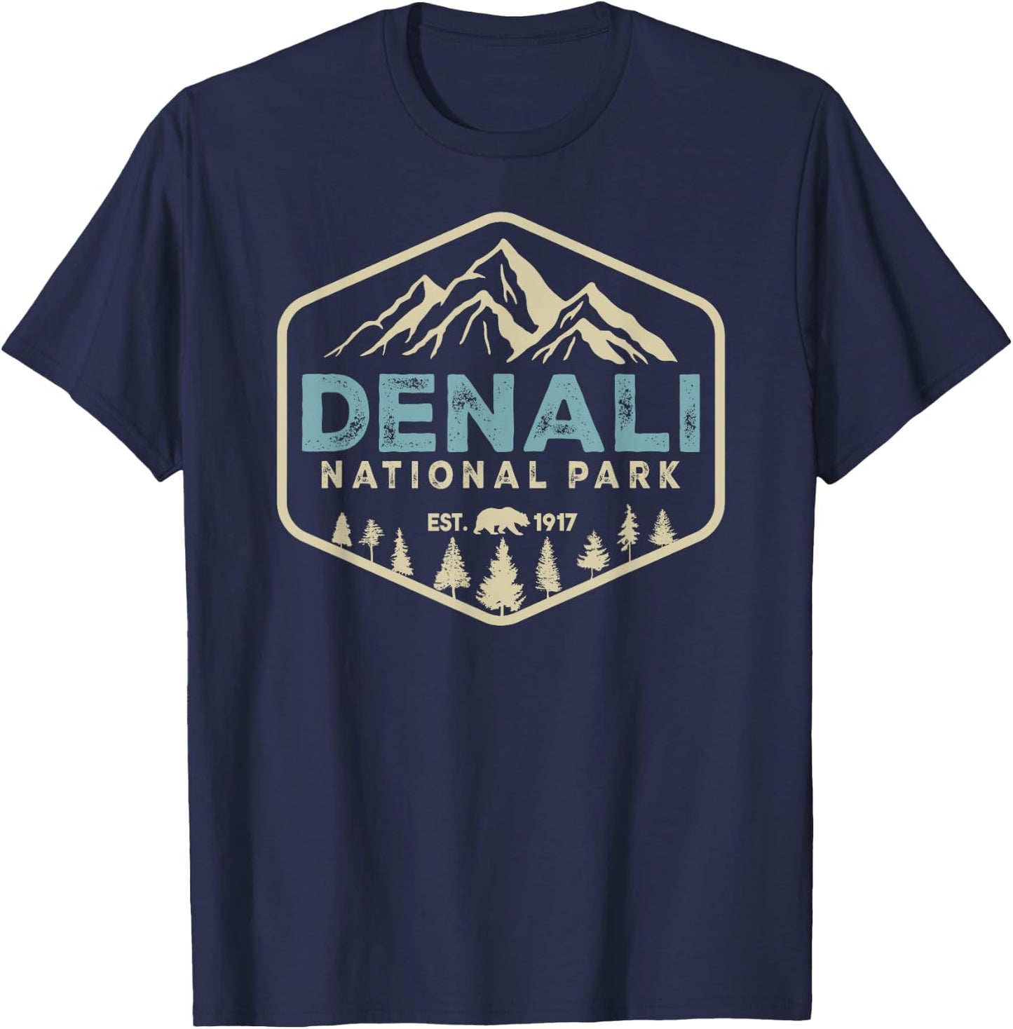 Retro Denali National Park mountains Nature Vintage Hiking T-Shirt - T-Shirt | Navy