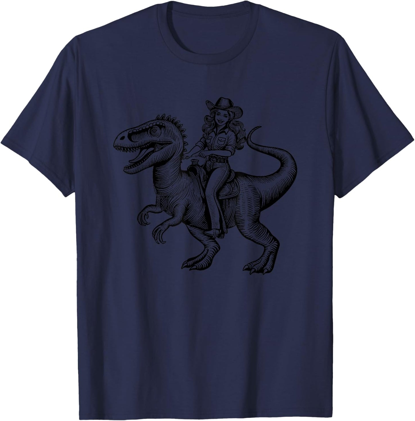 Generic Funny Retro Vintage Western Cowboy Cowgirl Riding a Dinosaur , Small, Grey T-Shirt - T-Shirt | Navy