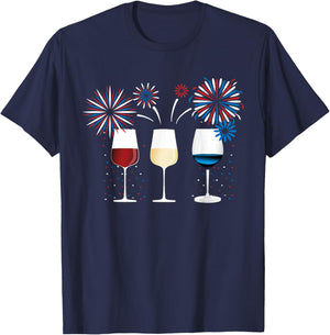 Funny Wine Glass Red White and Blue Firework shirt T-Shirt - T-Shirt | Navy