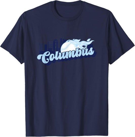 Columbus Baseball Vintage City Skyline Retro Baseball Lover T-Shirt - T-Shirt | Navy