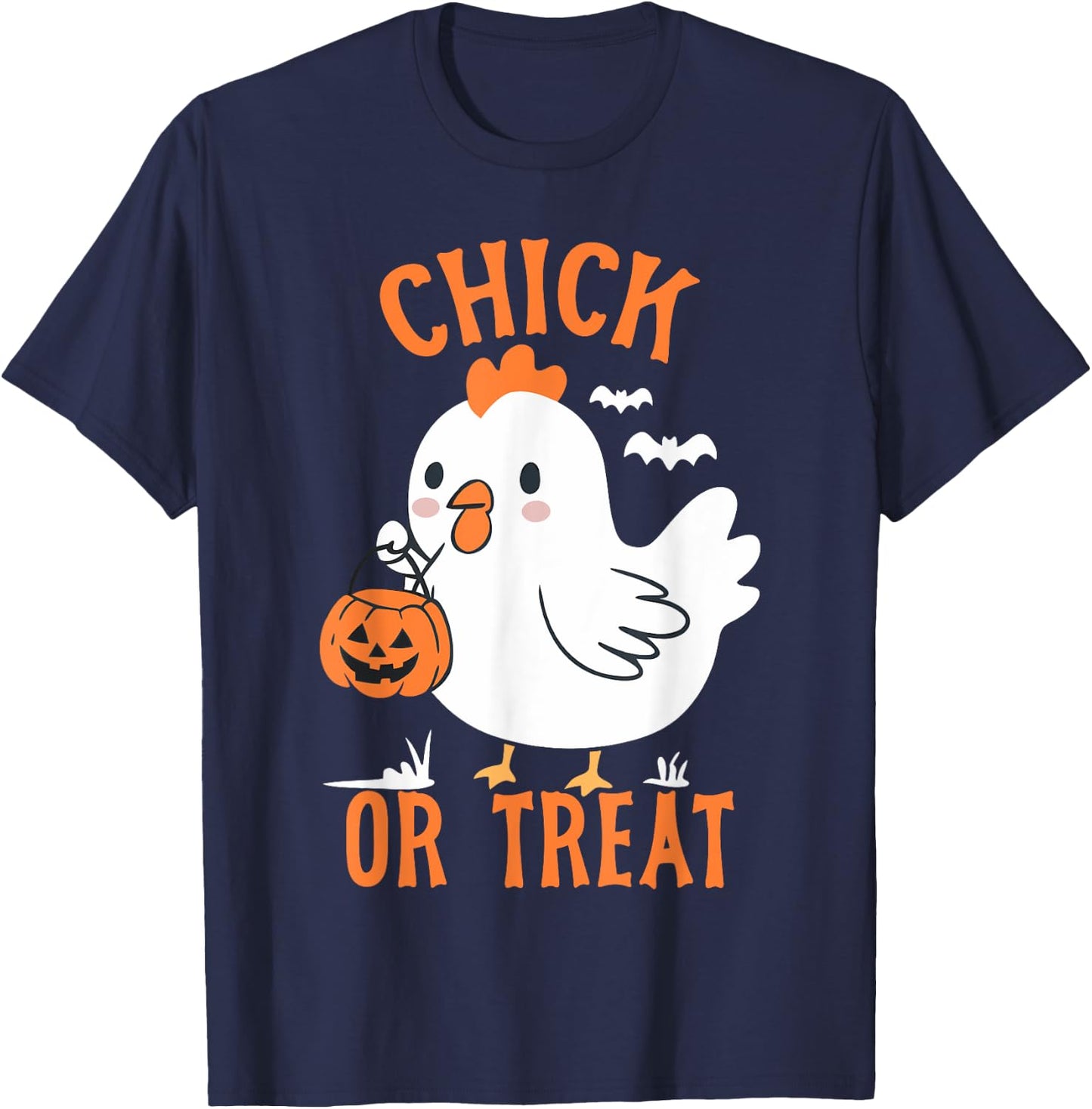 Chick Or Treat Shirt Funny Chicken Halloween Kids Girl Boy T-Shirt - T-Shirt | Navy
