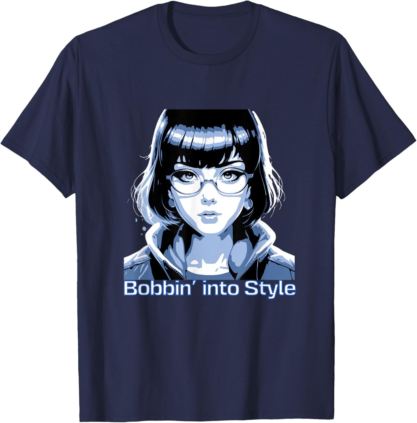 Anime Girls Short Pixie Hair Kawaii Bob Cut Women Fashion T-Shirt - T-Shirt | Navy