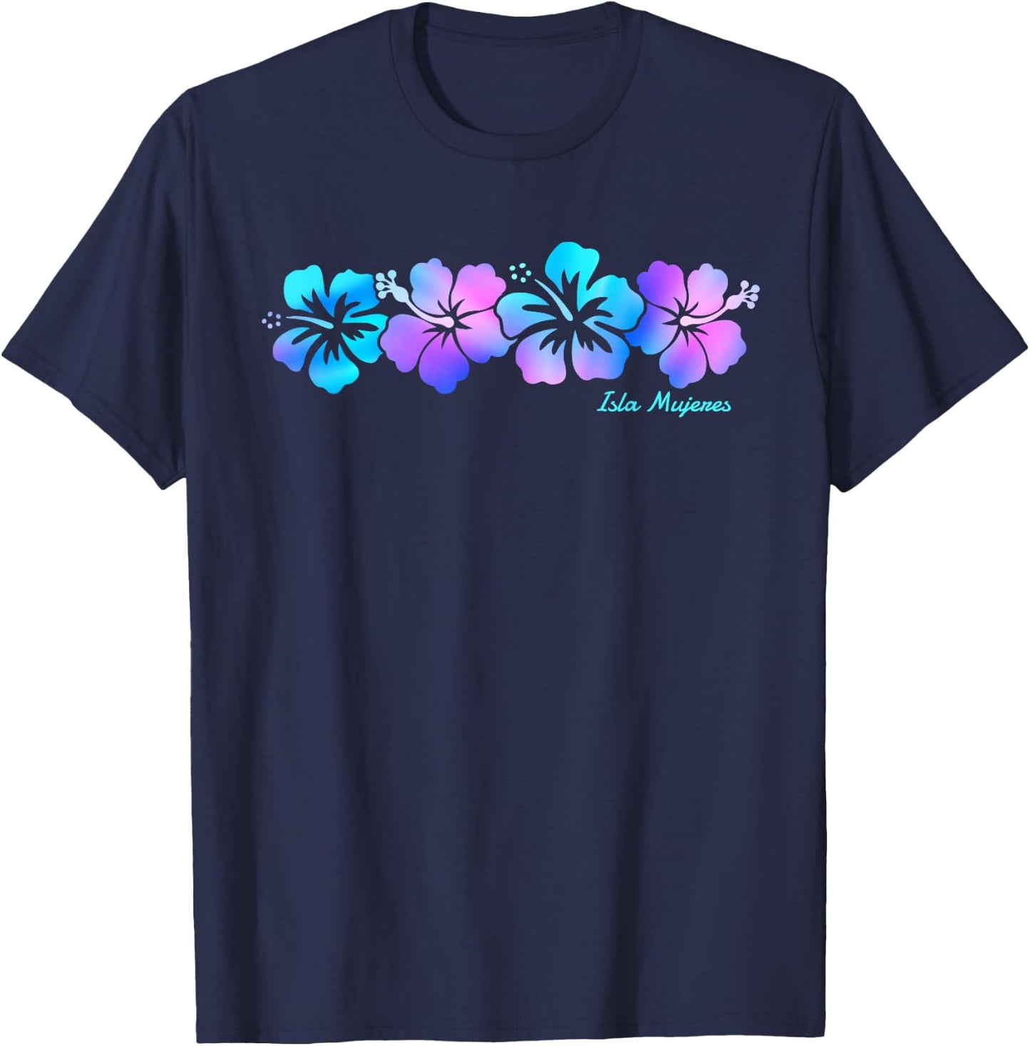 Retro Isla Mujeres Mexico hibiscus flower Men Women T-Shirt - T-Shirt | Navy