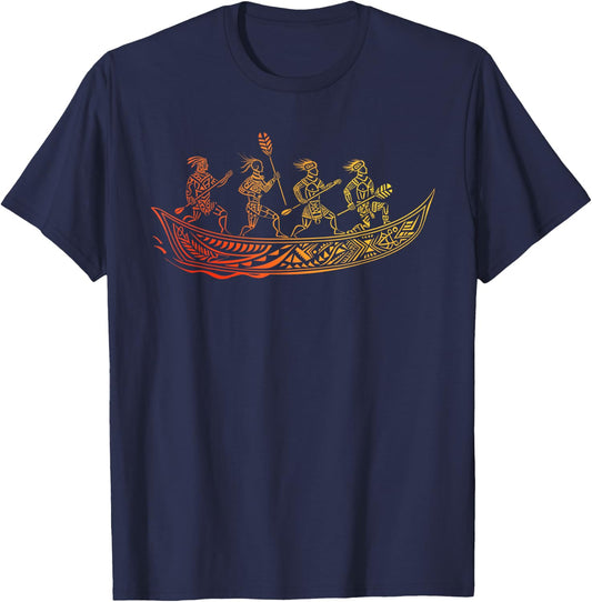 Tribal Hawaiian Outrigger Canoe Shirt - Hawaiian Tribal T-Shirt - T-Shirt | Navy