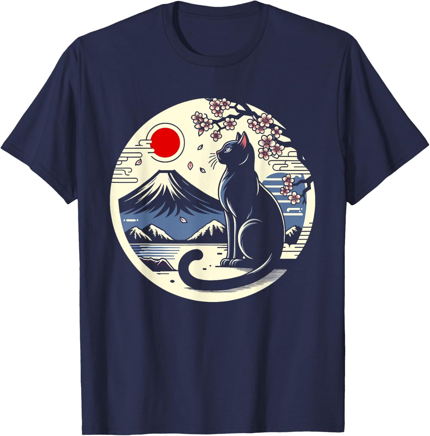 Kawaii Cat Anime Japanese Retro Men Women Kids Funny Cat T-Shirt - T-Shirt | Navy