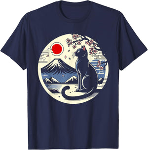 Kawaii Cat Anime Japanese Retro Men Women Kids Funny Cat T-Shirt - T-Shirt | Navy