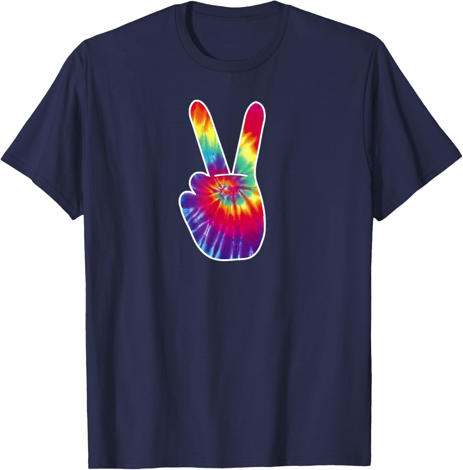 PEACE SIGN Hand Tie Dye | Hippies Christmas V Shirts T-Shirt - T-Shirt | Navy