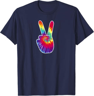 PEACE SIGN Hand Tie Dye | Hippies Christmas V Shirts T-Shirt - T-Shirt | Navy