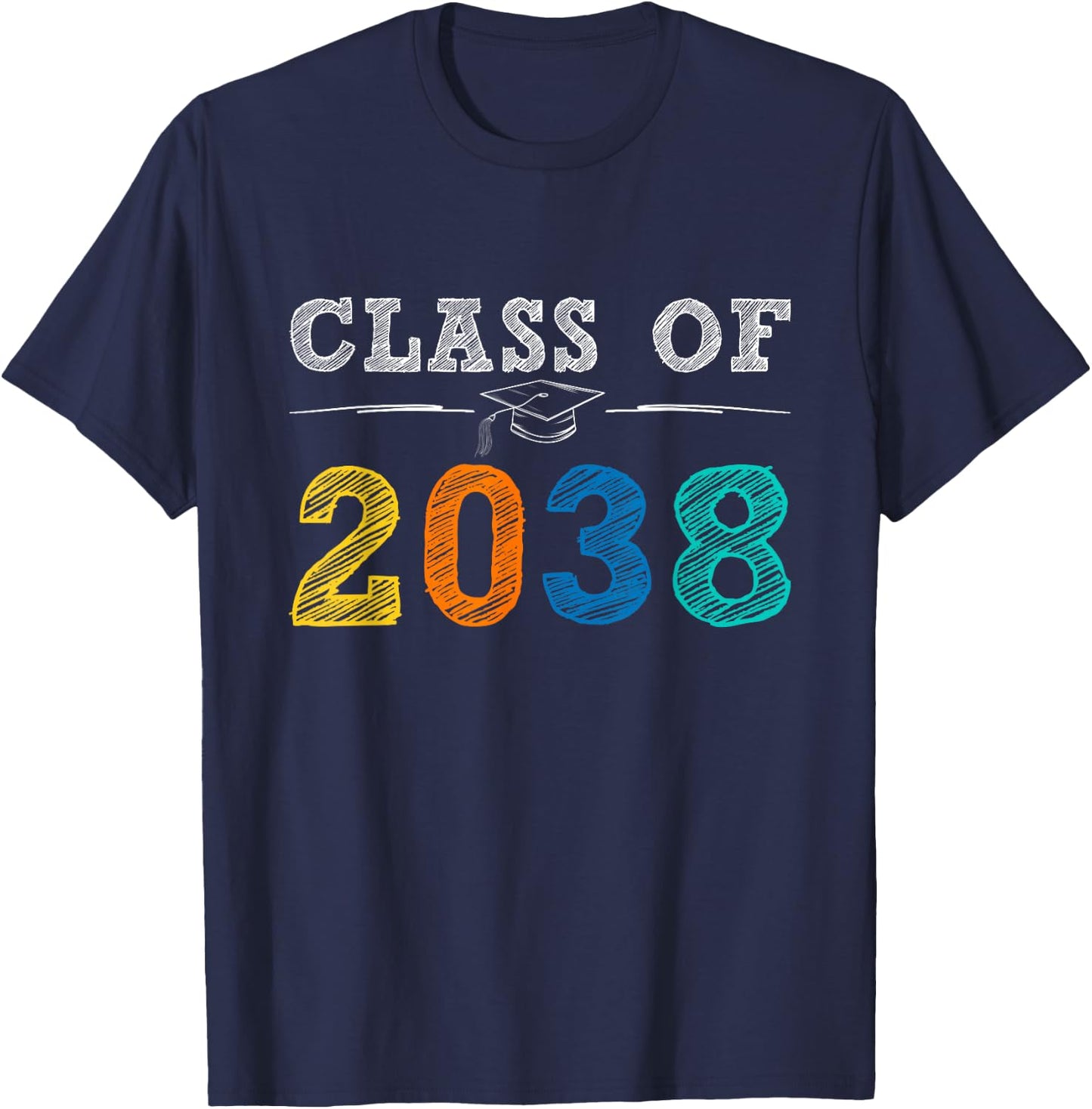 Class Of 2038 Grow With Me Graduation First Day of School T-Shirt - T-Shirt | Navy