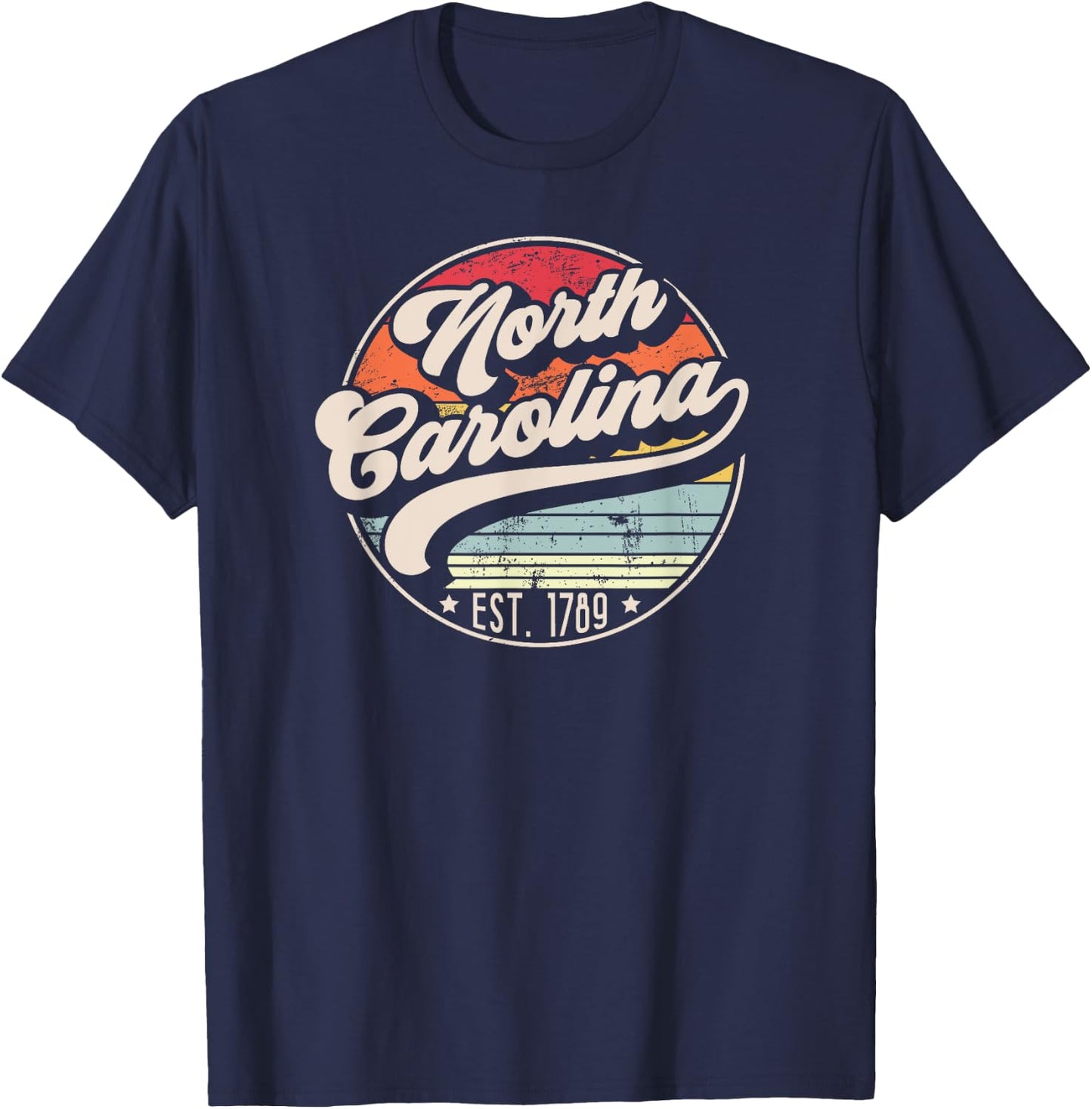 Retro North Carolina Home State NC Cool 70s Style Sunset T-Shirt - T-Shirt | Navy