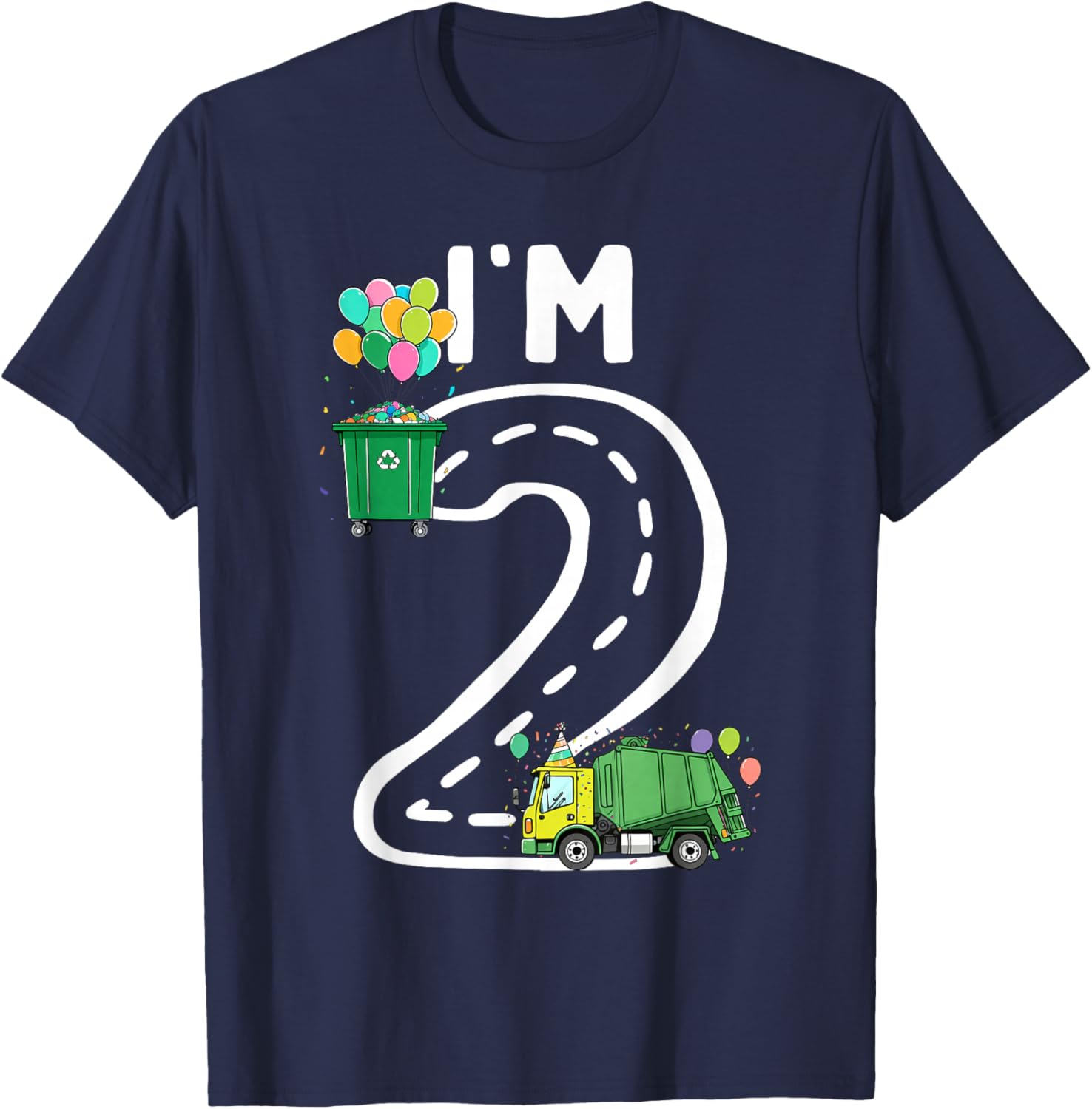 I'm 2 Two Years Old Garbage Truck 2nd Birthday Boy Kids T-Shirt - T-Shirt | Navy