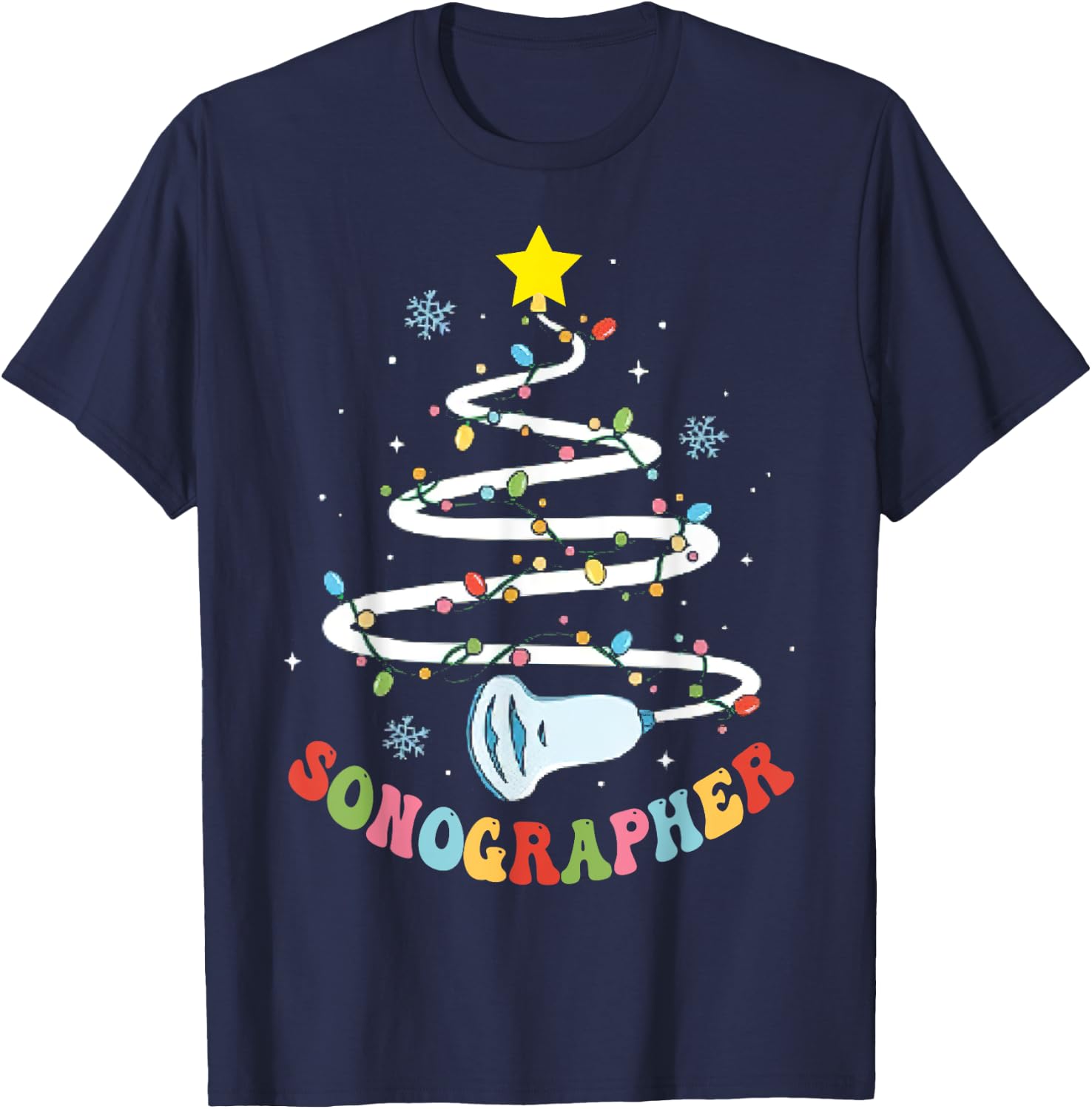 Christmas Sonography Tech, Holiday Sonographer Xmas Tree - -Adults, Black, Small T-Shirt - T-Shirt | Navy