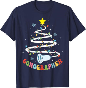 Christmas Sonography Tech, Holiday Sonographer Xmas Tree - -Adults, Black, Small T-Shirt - T-Shirt | Navy