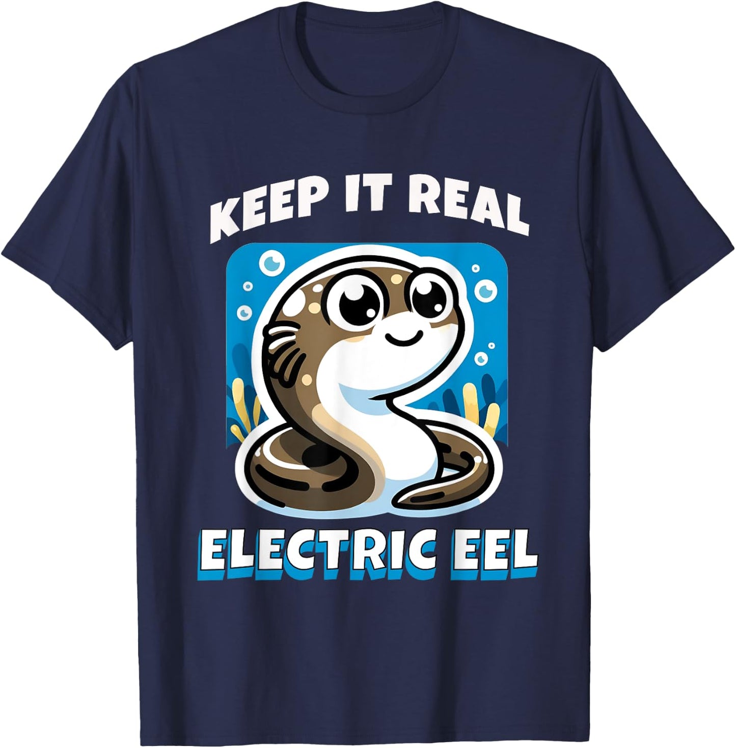 Keep It Real Electric Eel Funny Pun Animal Boys Girls Kids T-Shirt - T-Shirt | Navy