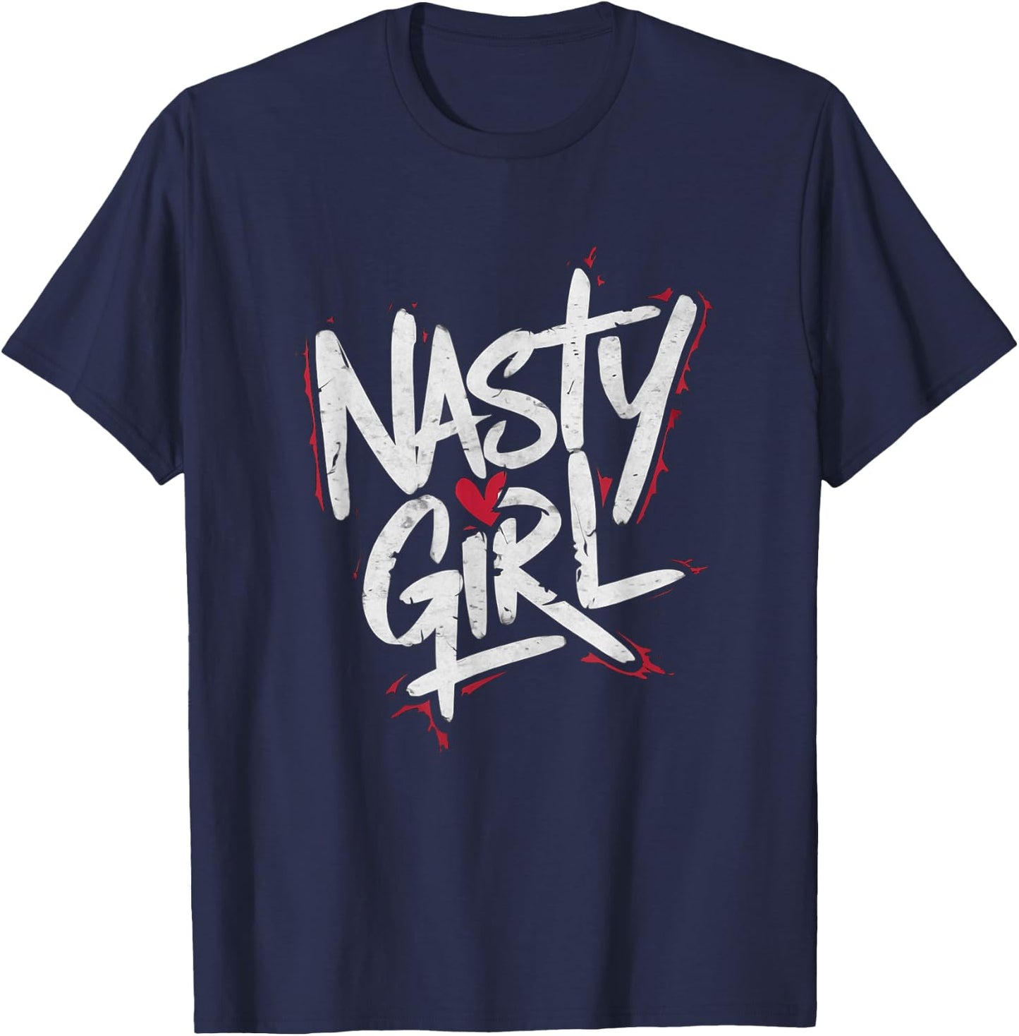 Nasty Girl Heart Graffiti Style Design T-Shirt - T-Shirt | Navy