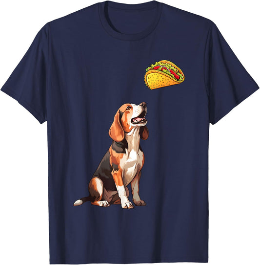 Beagle Staring At Taco, Funny Beagle T-Shirt - T-Shirt | Navy