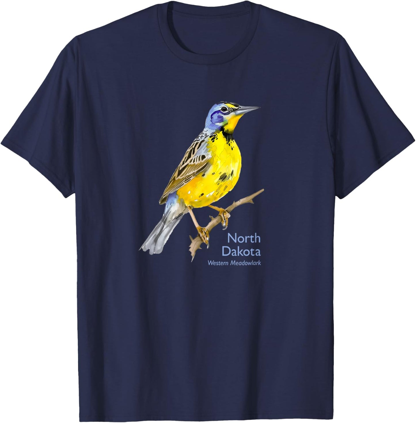 North Dakota Western Meadowlark Bird Birder Souvenir T-Shirt - T-Shirt | Navy