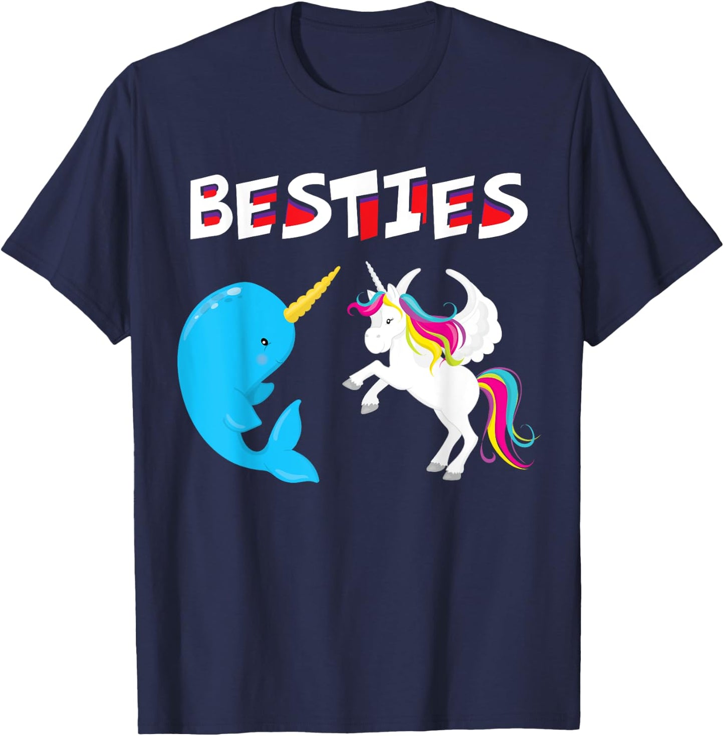 Besties Funny Unicorn and Narwhal Narwhale T-Shirt - T-Shirt | Navy