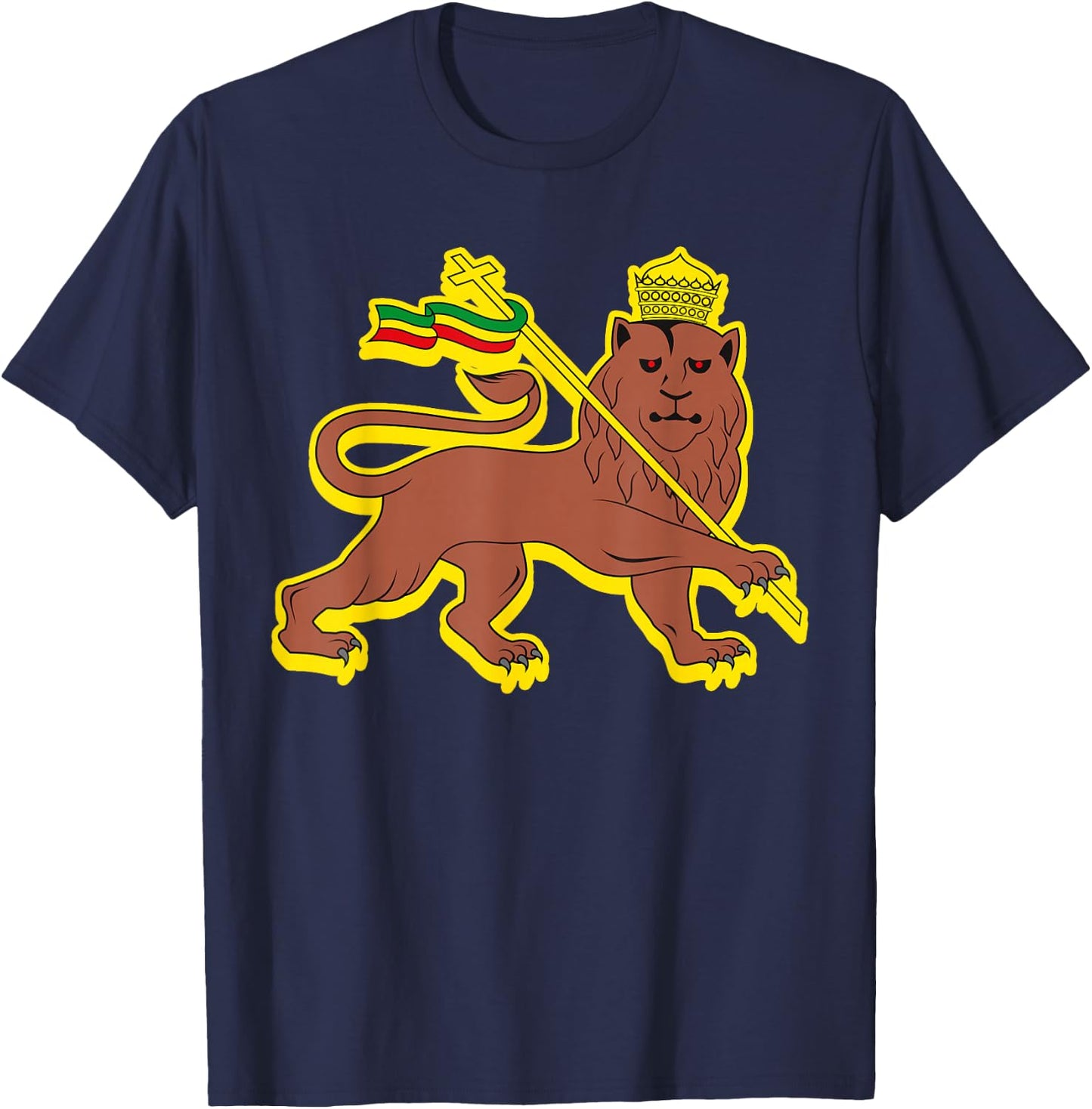 Ethiopia Lion Of Judah Cross Ethiopian Flag T-Shirt - T-Shirt | Navy