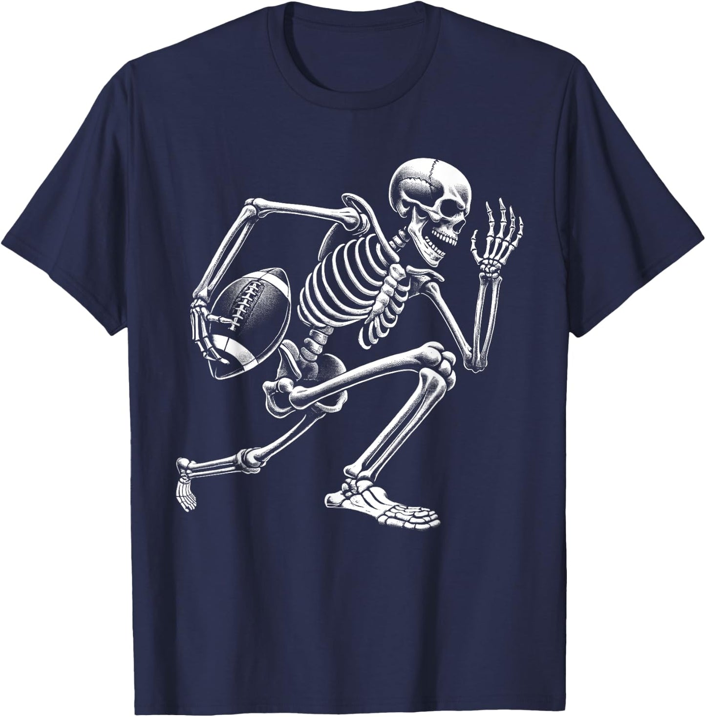 Football Skeleton Playing Football Halloween Skull Lover T-Shirt - T-Shirt | Navy