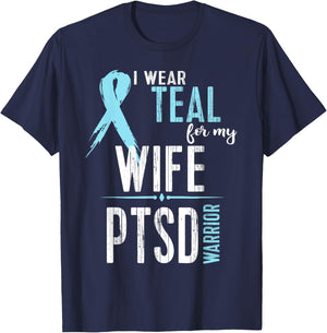 PTSD Awareness My WIFE Warrior Walk Run T-Shirt - T-Shirt | Navy