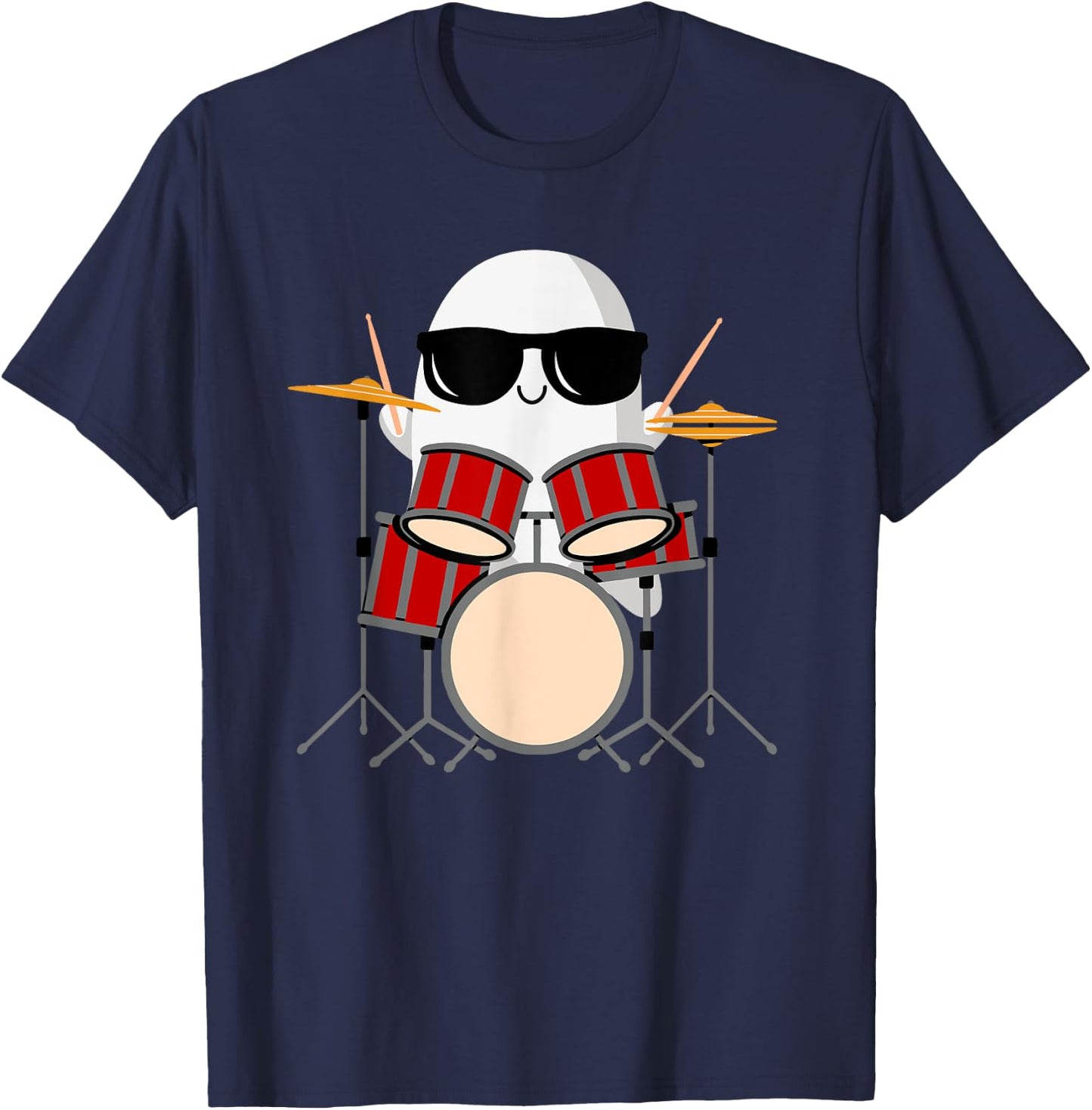 Funny Ghost Drummer - Spooky & Cool Halloween Drum Music T-Shirt - T-Shirt | Navy