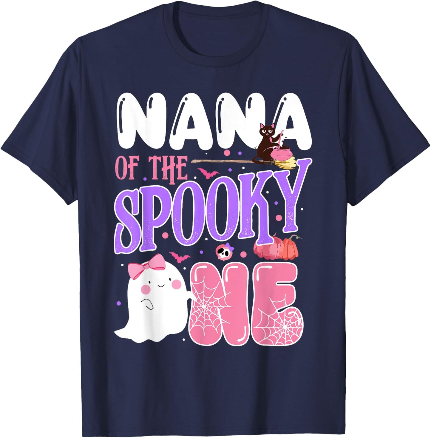 Nana Of The Spooky One 1st Birthday Halloween Pink Ghost T-Shirt - T-Shirt | Navy