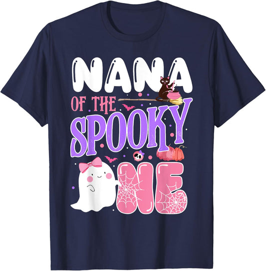 Nana Of The Spooky One 1st Birthday Halloween Pink Ghost T-Shirt - T-Shirt | Navy