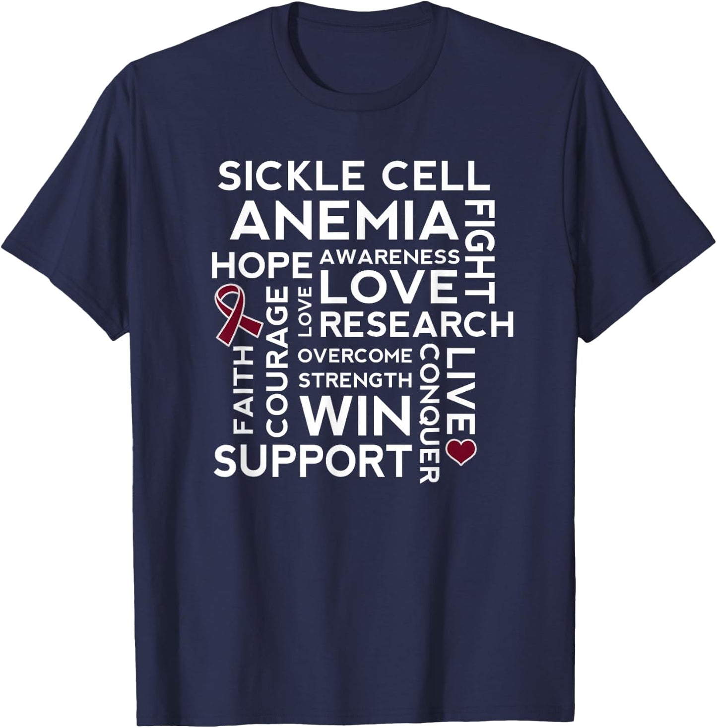 Sickle Cell Anemia Awareness Walk Burgundy Ribbon T-Shirt - T-Shirt | Navy