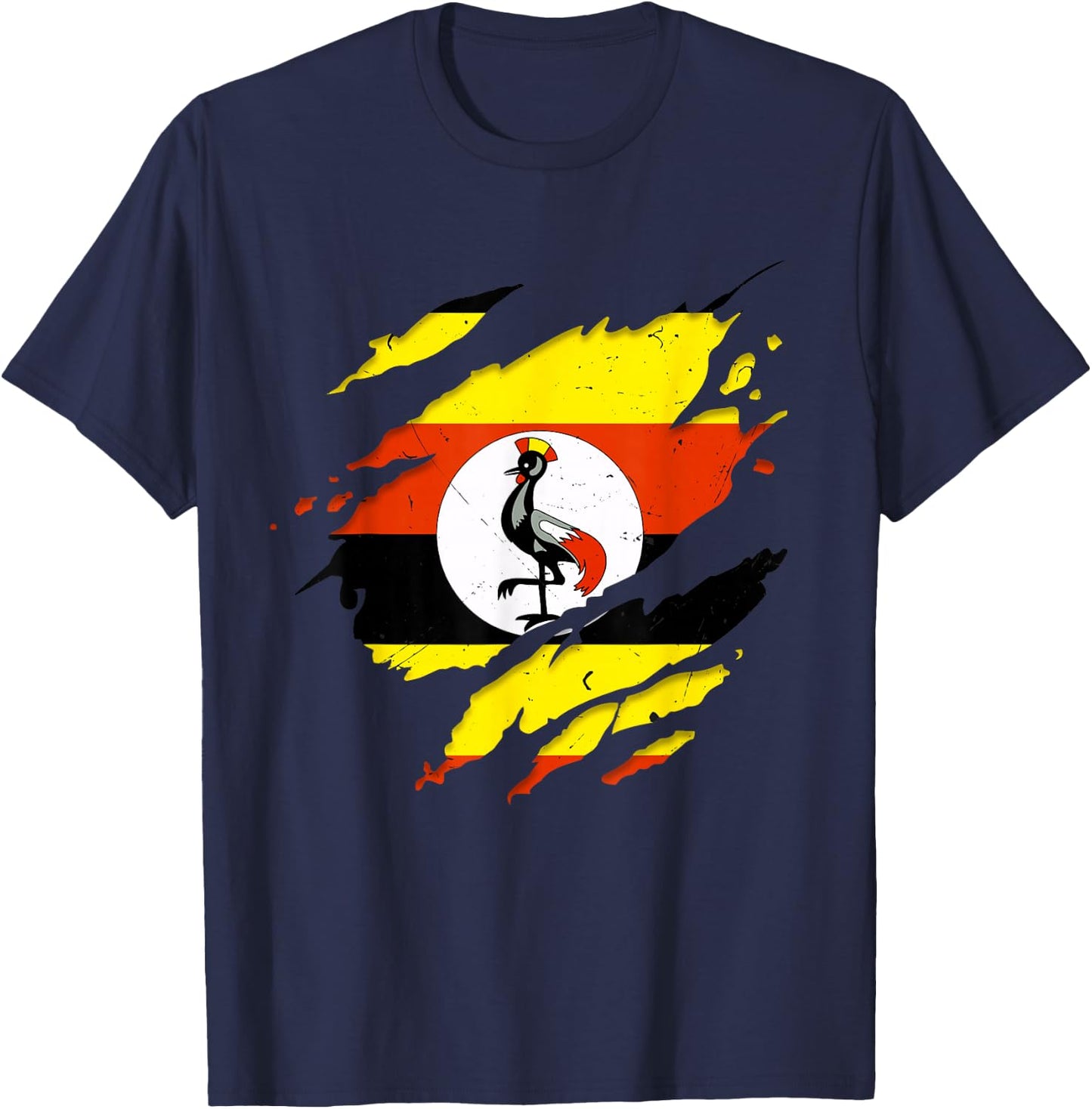 Proud Ugandan Shirts | Torn Ripped Uganda Flag T-Shirt - T-Shirt | Navy