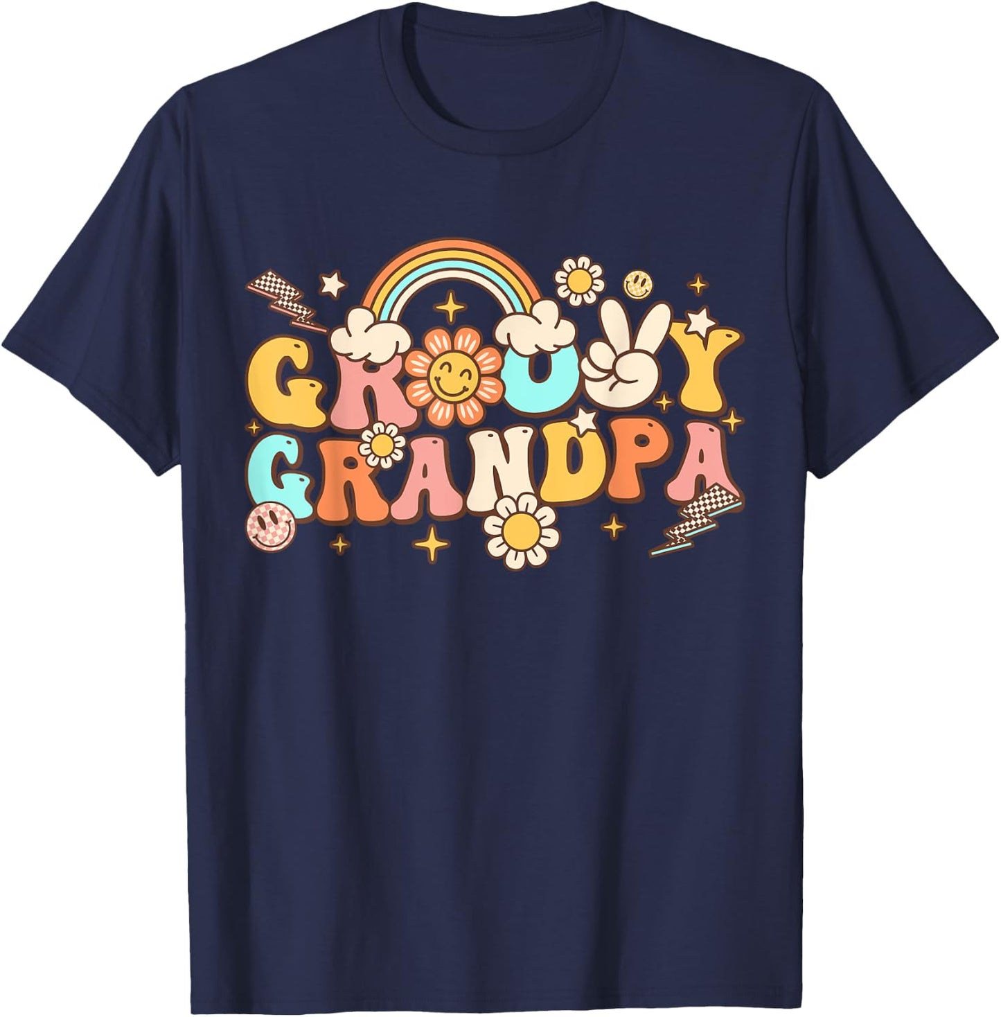 Retro Groovy Grandpa Hippie 70s Themed Birthday Party T-Shirt - T-Shirt | Navy