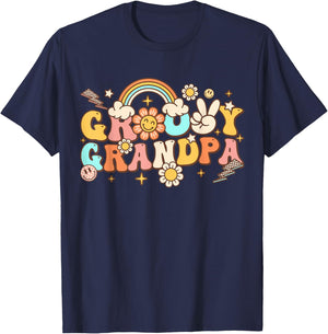 Retro Groovy Grandpa Hippie 70s Themed Birthday Party T-Shirt - T-Shirt | Navy