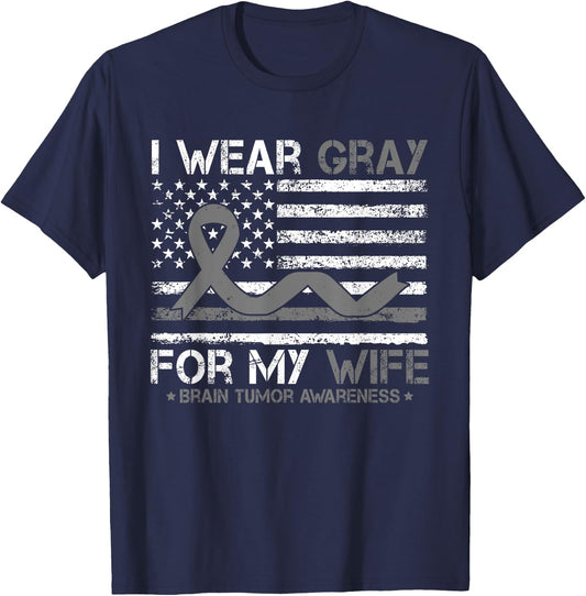 I Wear Gray For My Wife Brain Tumor Awareness For Husband T-Shirt - T-Shirt | Navy