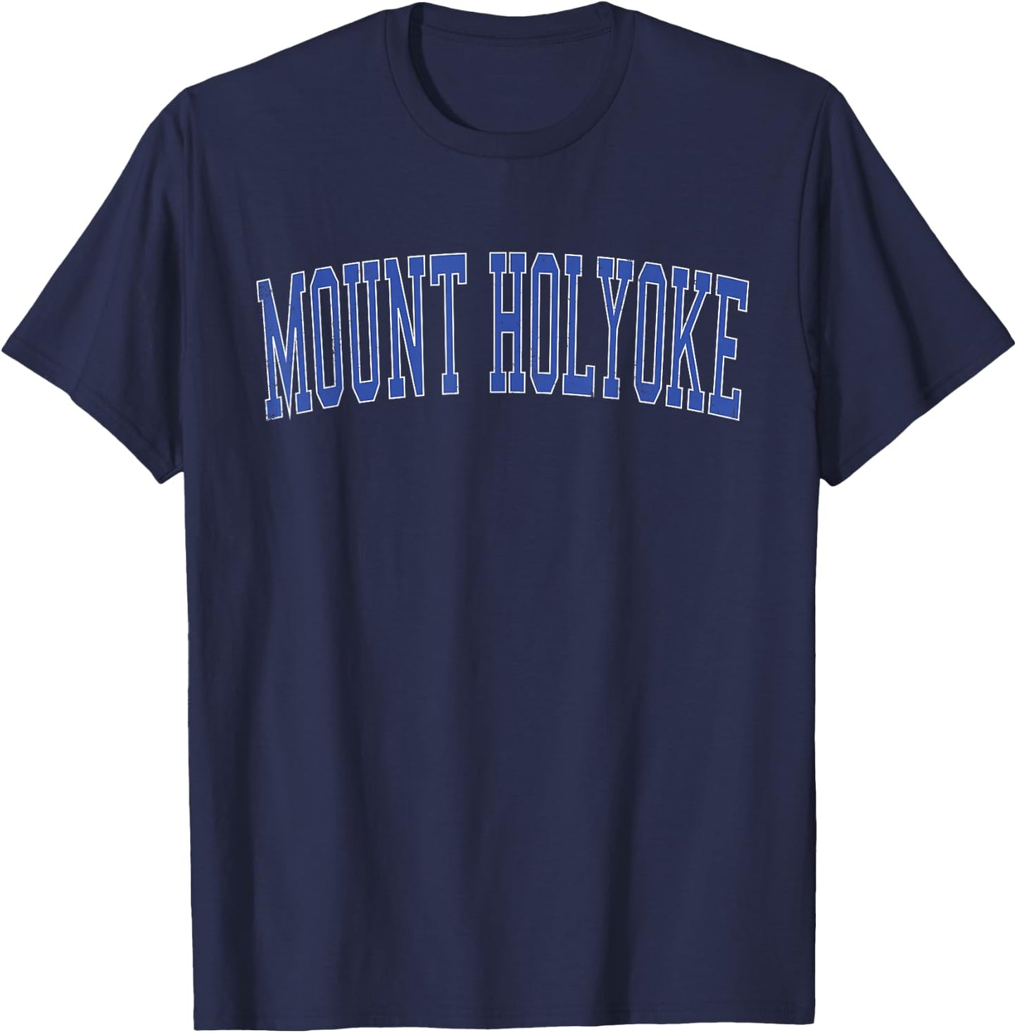 Vintage Mount Holyoke Distressed Blue Varsity Style T-Shirt - T-Shirt | Navy