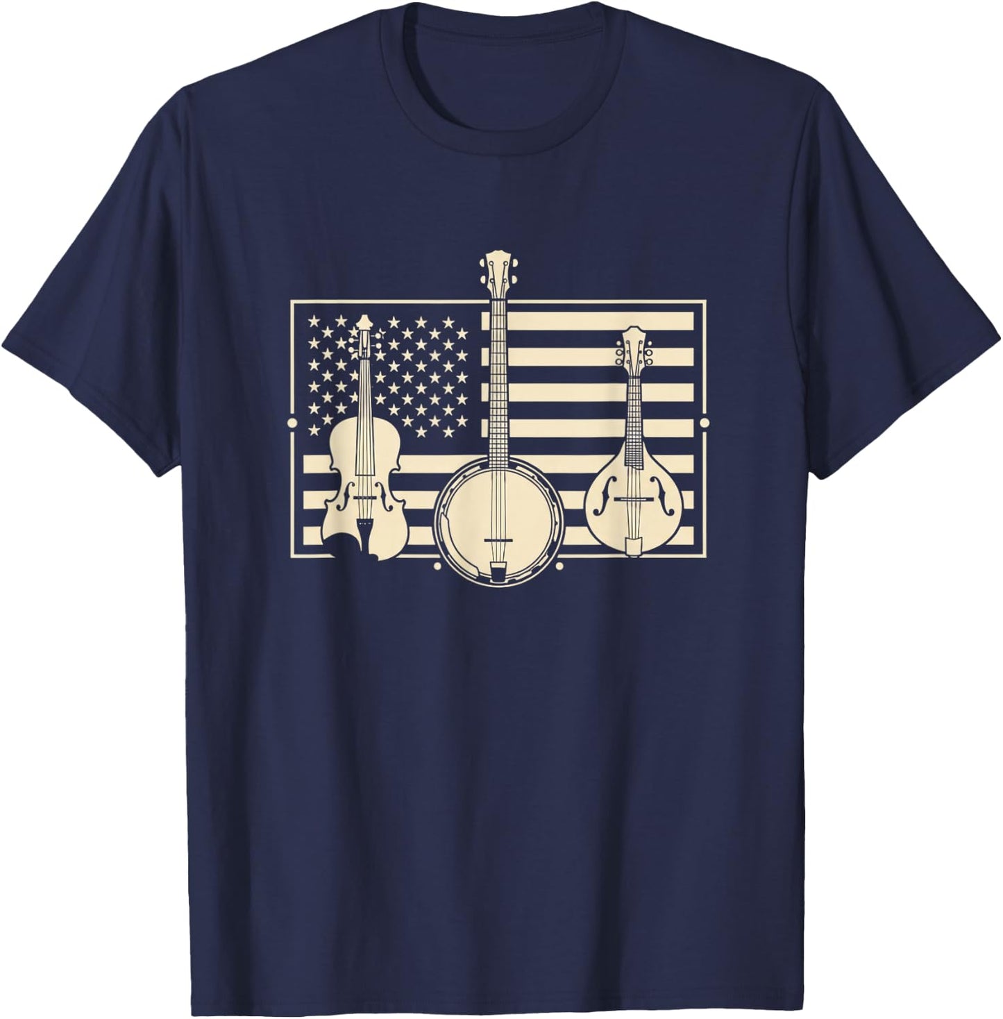 USA Americana Bluegrass Flag - Banjo Mandolin Fiddle Patriot T-Shirt - T-Shirt | Navy