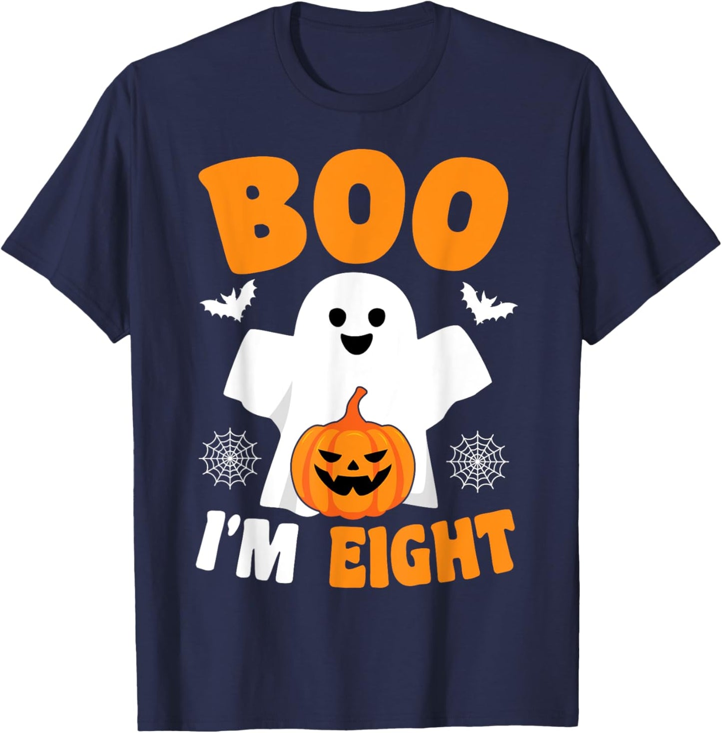Boo I’m Eight Halloween Groovy Spooky Kids 8th Birthday T-Shirt - T-Shirt | Navy