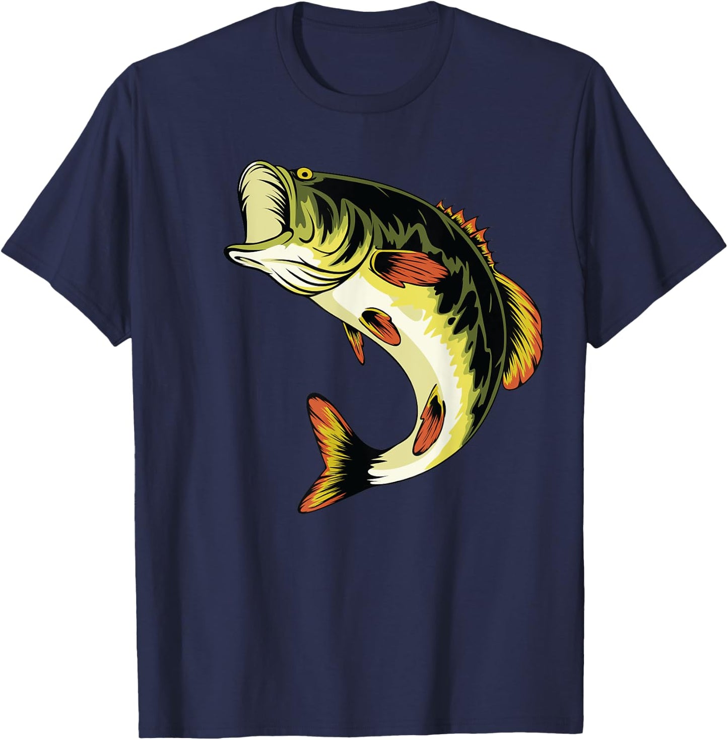 Fishing Graphic Large Mouth Bass Fish T-Shirt - T-Shirt | Navy