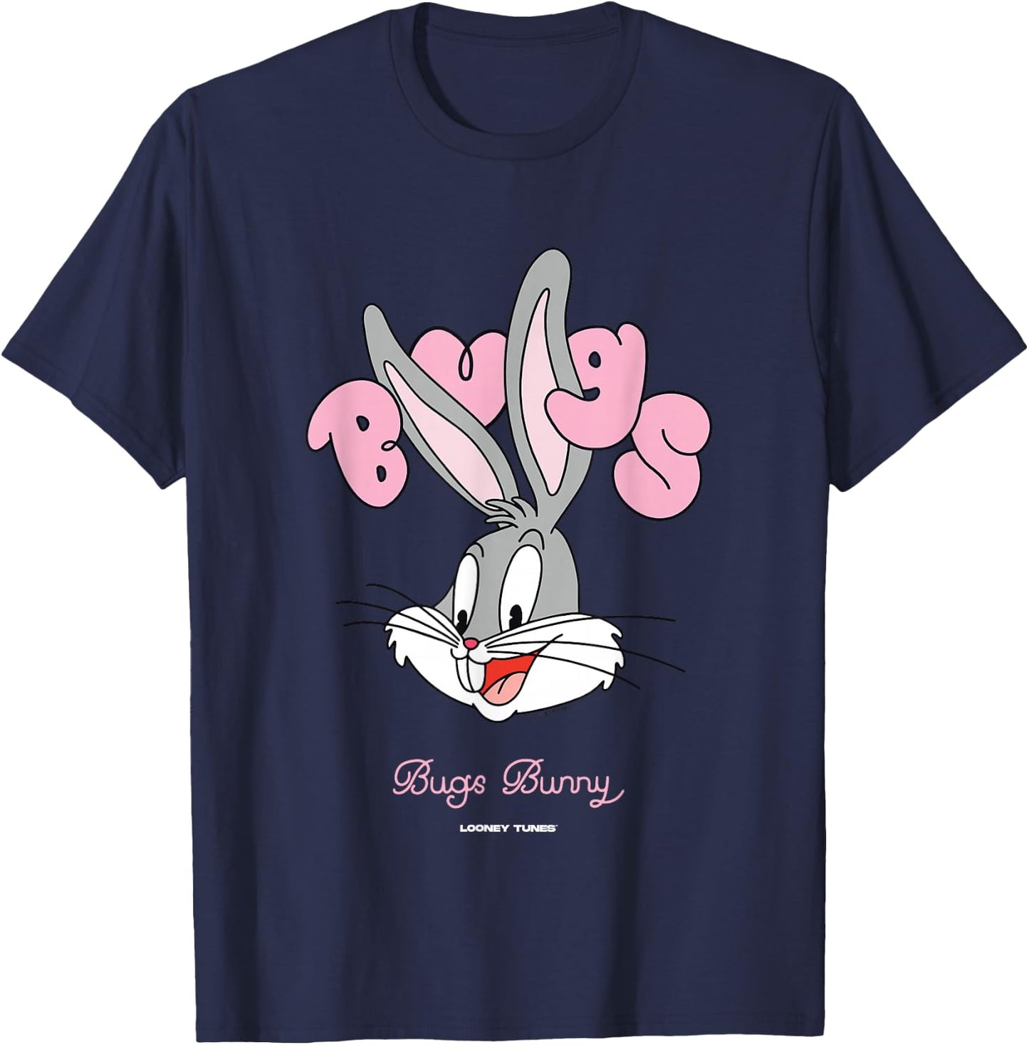 Looney Tunes Bugs Bunny Pink Bubble Text Big Face T-Shirt - T-Shirt | Navy