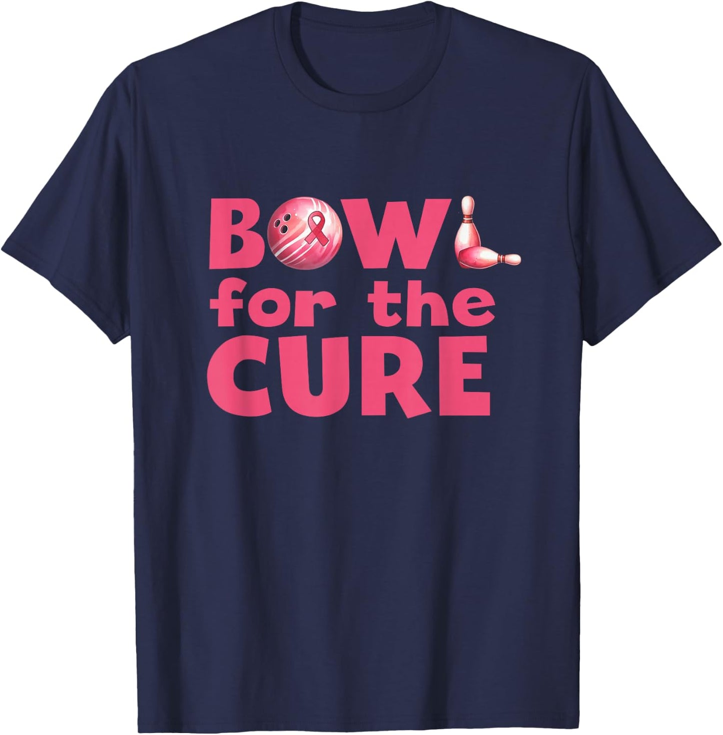Bowl For The Cure Bowling Breast Cancer Bowler Pink Ribbon T-Shirt - T-Shirt | Navy