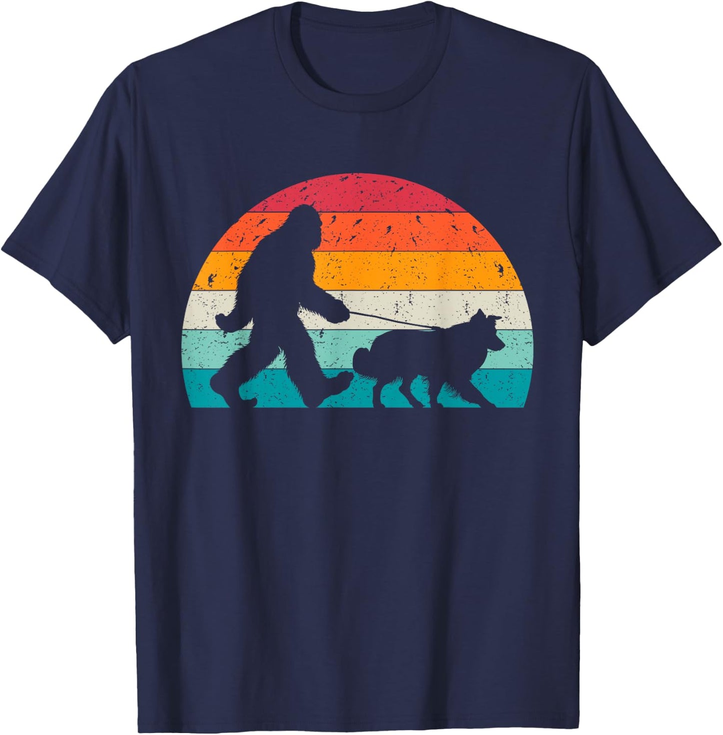 Bigfoot Walking a Dog Funny Border Collie Lovers Dog Dad T-Shirt - T-Shirt | Navy
